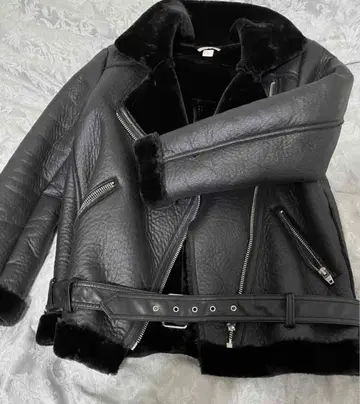 블랙 가죽 무스탕 코트 빅 사이즈 40