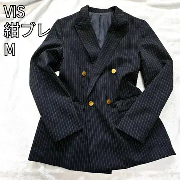 택 포함 VIS 네이비 금장 버튼 더블 자켓 M 스트라이프