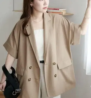 린넨 라이크 반팔 셔츠 자켓 베이지