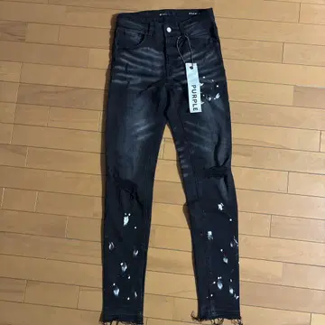PURPLE BRAND 스키니 데님 블랙 데미지 가공