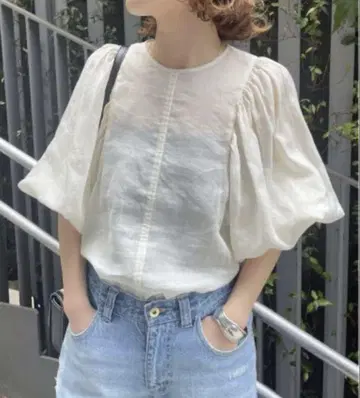 볼륨 슬리브 라미 블라우스