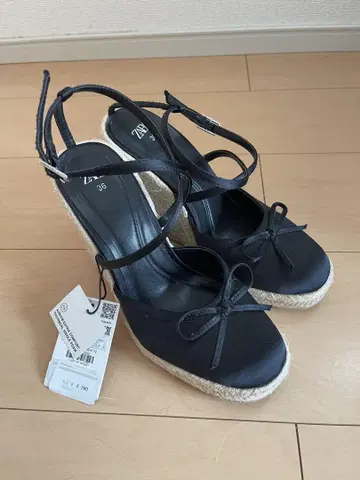 ZARA 블랙 웨지솔 샌들 36 미사용 새상품