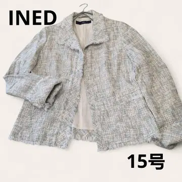 새상품급 INED 트위드 자켓 테일러드 칼라 면 혼방 15호 2XL
