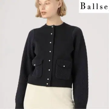BALLSEY 울 코튼 펄 콤비 크루넥 가디건 블랙