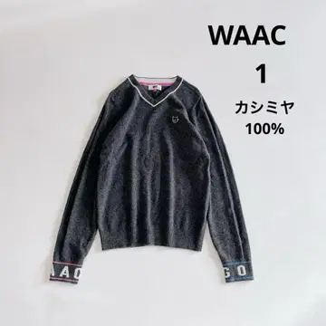 WAAC 와크 긴팔 니트 스웨터 1/M 자수 그레이 캐시미어 100%