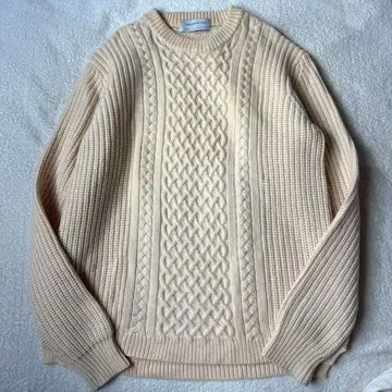 투모로우랜드 케이블 니트 스웨터 긴팔 베이지 울