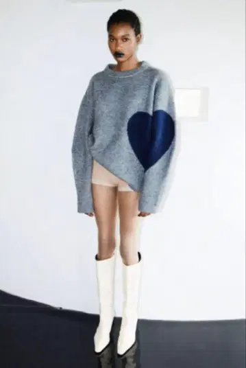 nknit nknit 그레이 하트 무늬 니트 스웨터 0 사이즈 여성용