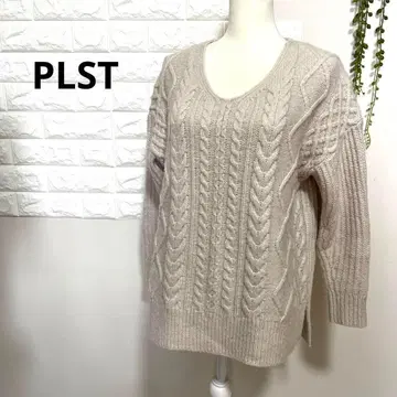 PLST 스웨터 케이블 니트 V넥 베이지 여성용 M