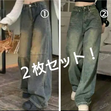 SHEIN 무지 패턴 와이드 레그 청바지 2장 세트