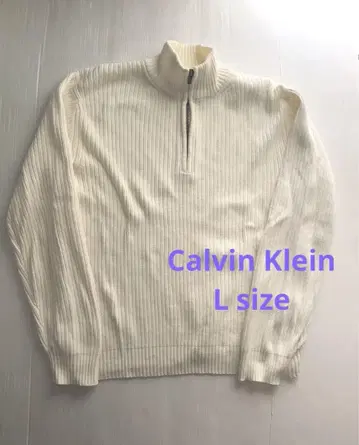 Calvin Klein 아이보리 하프 지퍼 cotton 니트