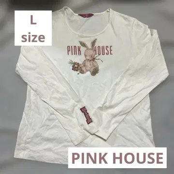 PINK HOUSE/핑크하우스 깅엄 토끼 프린트 긴팔 티셔츠