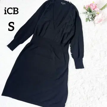 컨디션 최상 ICB 긴팔 니트 원피스 블랙 V넥 허리 마크 S 5785
