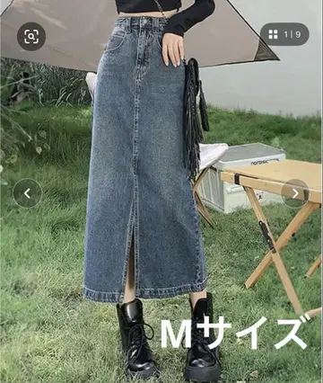 [새상품급] 데님 롱 스커트 슬릿 들어간 심플/M 사이즈