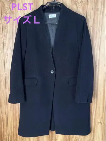 PLST 플라스테 미들 기장 코트 노카라 블랙 블랙 L 사이즈