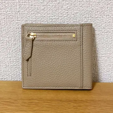 하카타노모리 가죽 이단 접이식 지갑 베이지 그레이