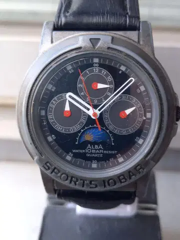 세이코 ALBA 쿼츠 손목시계 블랙 V33F-7040 문 블랙