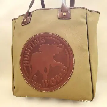 컨디션 최상 HUNTING WORLD 토트백 카키 캔버스 x 가죽