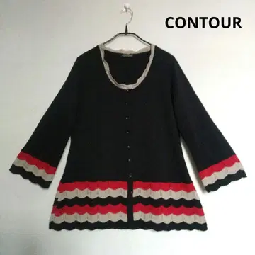 CONTOUR 컨트롤 물결 무늬 가디건 블랙, 레드, 베이지