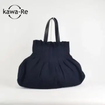 울 네이비 개더 토트백