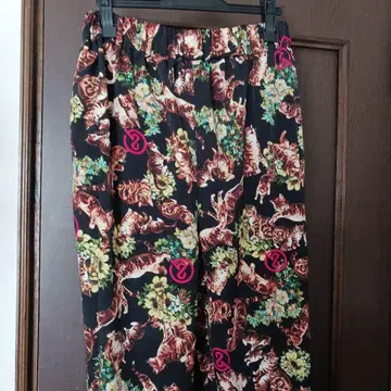 & 엘르 고양이와 꽃 프린트 캐주얼 팬츠