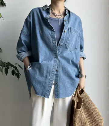두두 데미지 데님 셔츠