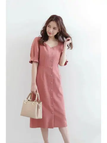 프론트 버튼 V넥 타이트 원피스 [호리타 아카네 착용]