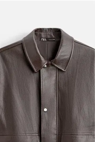 ZARA 다크 브라운 인조 가죽 포켓 자켓