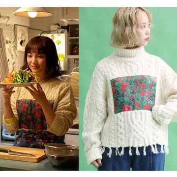 혼잣말 에이프런 didizizi 케이블 x 꽃 풀오버 크루넥