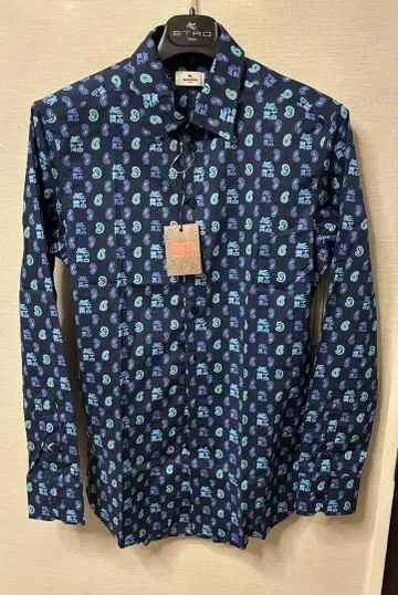 ETRO 네이비 패턴 프린트 긴팔 셔츠 사이즈 38