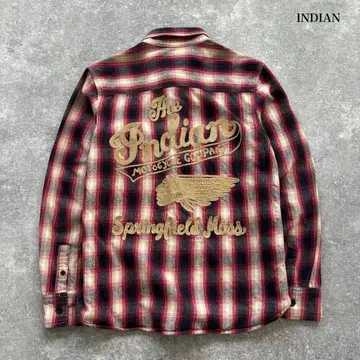 [ INDIAN MOTOCYCLE ] 체인 자수 플란넬 셔츠 콘초 버튼