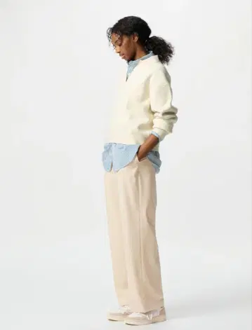 UNIQLO 베이지 턱 와이드 팬츠 S 긴 길이