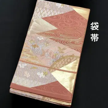 후쿠로 오비 순수 실크 조각 붙임 초화