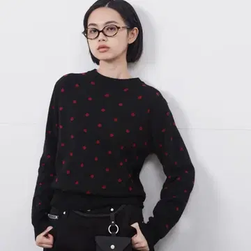OHESHIO CASHMERE DOT KNIT BLACK RED