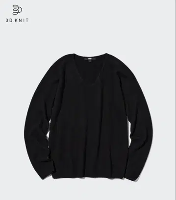 미사용 택 포함! UNIQLO 3D 캐시미어 V넥 스웨터 L 블랙