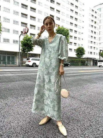 Ameri FLOWER JACQUARD STRAIGHT DRESS