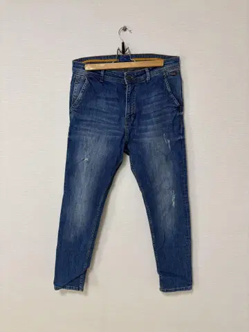 데미지 가공 스트레이트 데님 다크 블루