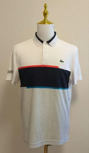 LACOSTE 피케 셔츠 남성용 화이트/네이비/레드