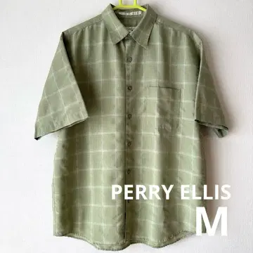 [ PERRY ELLIS ] 레이온 체크 셔츠 반팔 그린 M 구제 의류