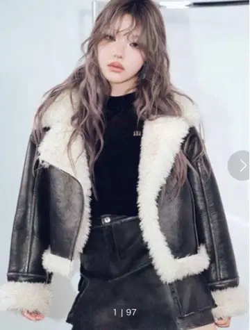MURUA 빈티지 라이크 숏 페이크 무스탕 자켓 브라운