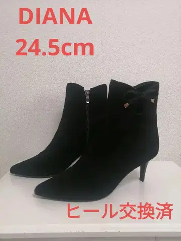 DIANA 리본 숏부츠 블랙 스웨이드 24.5cm 힐 부분 수선 완료