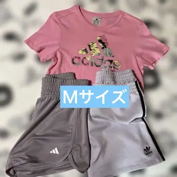 adidas 핑크 T셔츠*연보라 스커트*연보라 하프 팬츠 3세트
