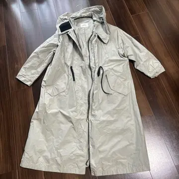 퓨렌 베이지 롱 코트 후드 부착