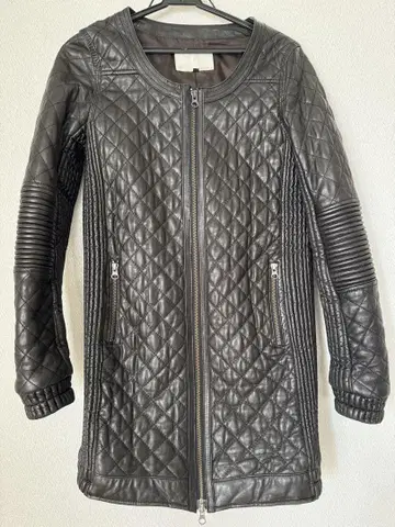 ENCHANTEMENT - 블랙 가죽 노카라 롱 코트