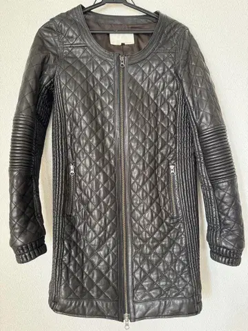 ENCHANTEMENT - 블랙 가죽 노카라 롱 코트