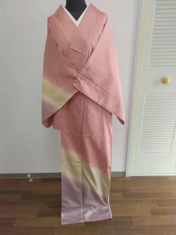 오시마 명주 핑크 크림 등나무색 그라데이션 기모노