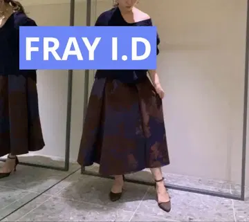 플레어 스커트 네이비 브라운 꽃무늬