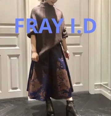 플레어 스커트 네이비 브라운 꽃무늬