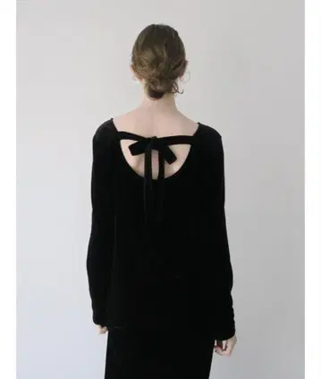 miies miim / back ribbon velour dress