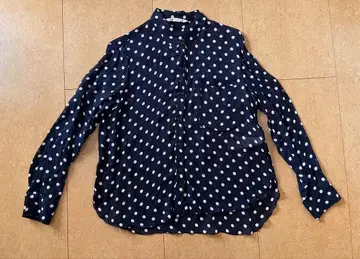[ ZARA ] 도트 무늬 셔츠 블라우스 네이비 x 화이트 L