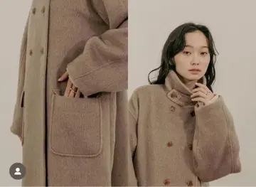 moi tytto 플랩 포켓 스탠드 카라 롱 코트